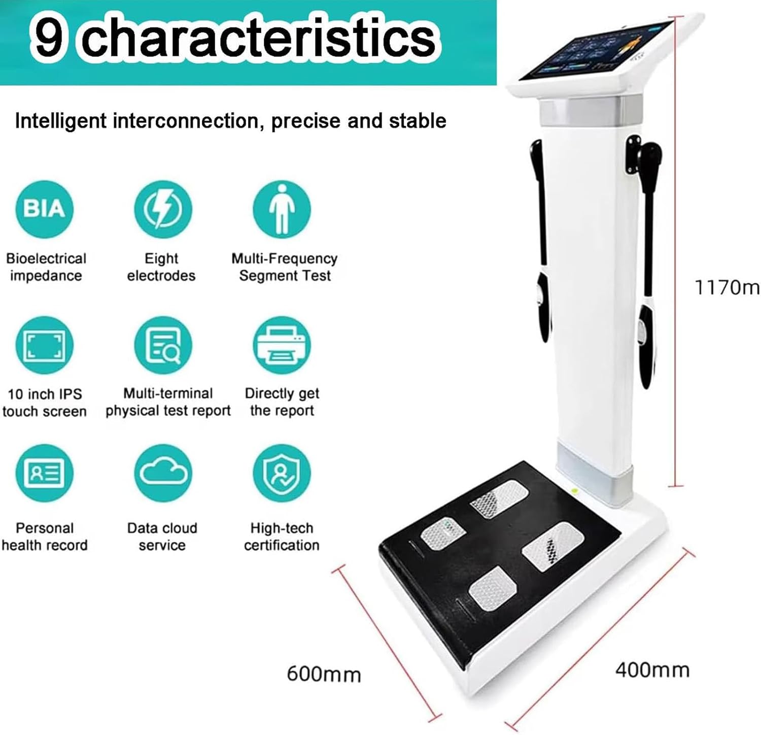 Professional Full Body Fat Analyzer, Body Bmi Analyzer, Body Composition Monitor & Scale, 10.1 Inch HD Touch Electronic Bmi Body Fat Monitor with Printer