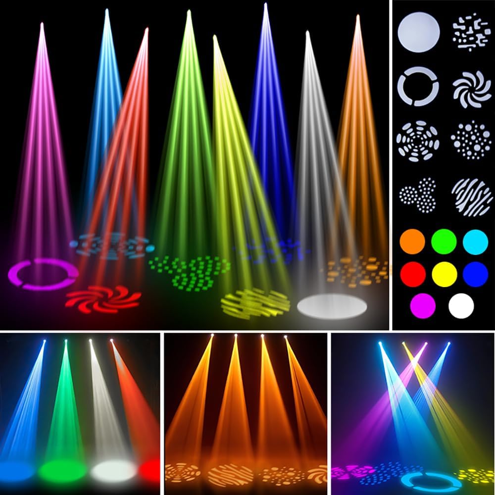 MINGJIE 60W LED Moving Head Stage Lights with DMX512 Control - 8 Gobos & 8 Colors, Sound Activated, 540° Pan & 270° Tilt, Compact DJ Light for Wedding, Party Stage Lighting (Flight case + 4 Lights)
