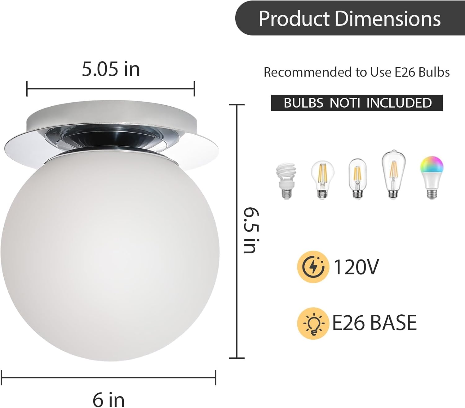 Modern Glass Globe Wall Sconce: Chrome Single Light with Milk Glass Shade - Minimalist Spherical Vanity Sconces over Mirror - Contemporary Ball Wall Lights Fixtures for Entryway Bulb Not Included