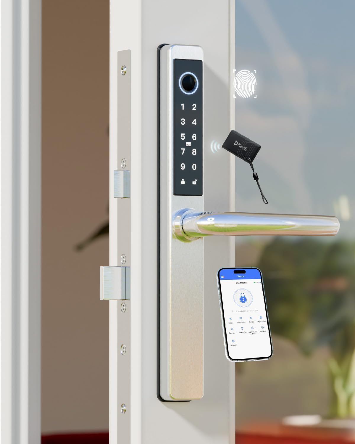 Smart Lock Fingerprint Door Lock Smart Deadbolt, Smart Lock for Front Door Children Proof Suitable for Metal Doors, Suitable of 40-90mm (Not Suitable Point Mortise Lock)(OSP Frosted Silver)