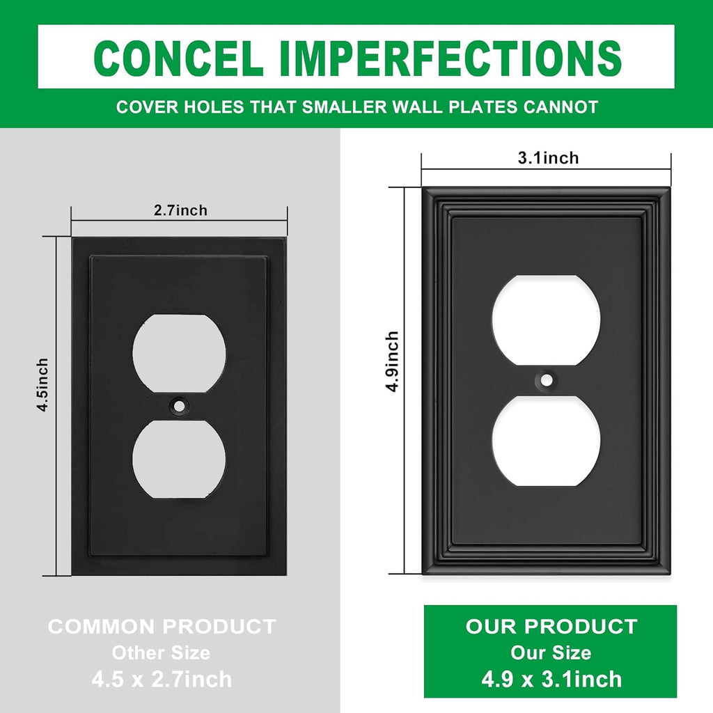 Black Modern Decorative Outlet Covers Wall Plate Electrical Switch Plates and Receptacle Outlet Covers Bamboo Fiber Material Wall Plates for Kitchen Bathroom (1 Gang Duplex Outlet-4 Pack)