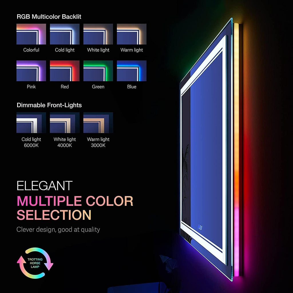 72x40 Inch RGB LED Bathroom Mirror with Lights, Color Changing RGB Backlit LED Mirror for Bathroom,Lighted Vanity Mirrors for Bathroom Wall, Dimmable, Anti-Fog (RGB Backlit+Front-Lit)
