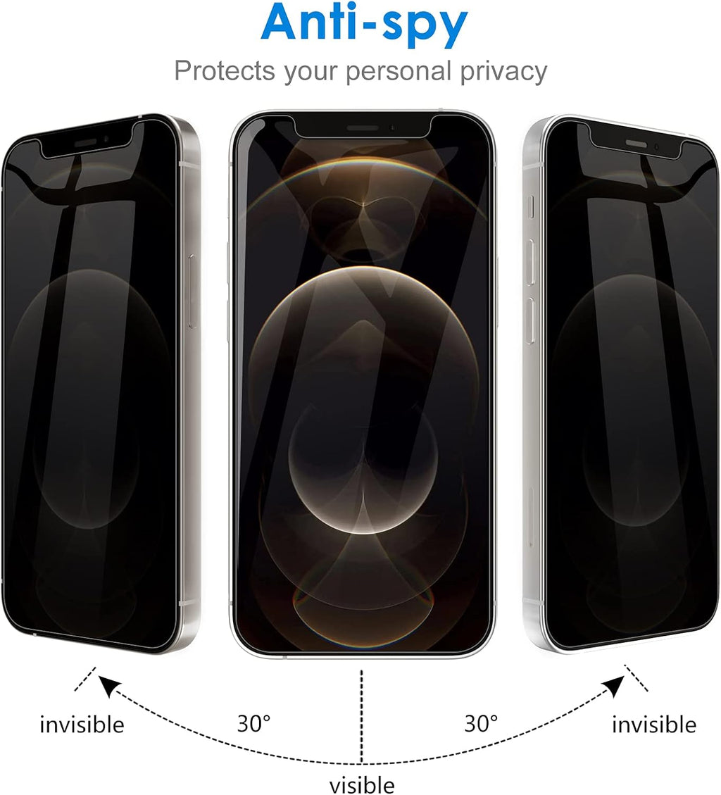 JETech Privacy Screen Protector for iPhone 12 Pro Max 6.7-Inch with Camera Lens Protector, Anti Spy Tempered Glass Film, 2-Pack Each