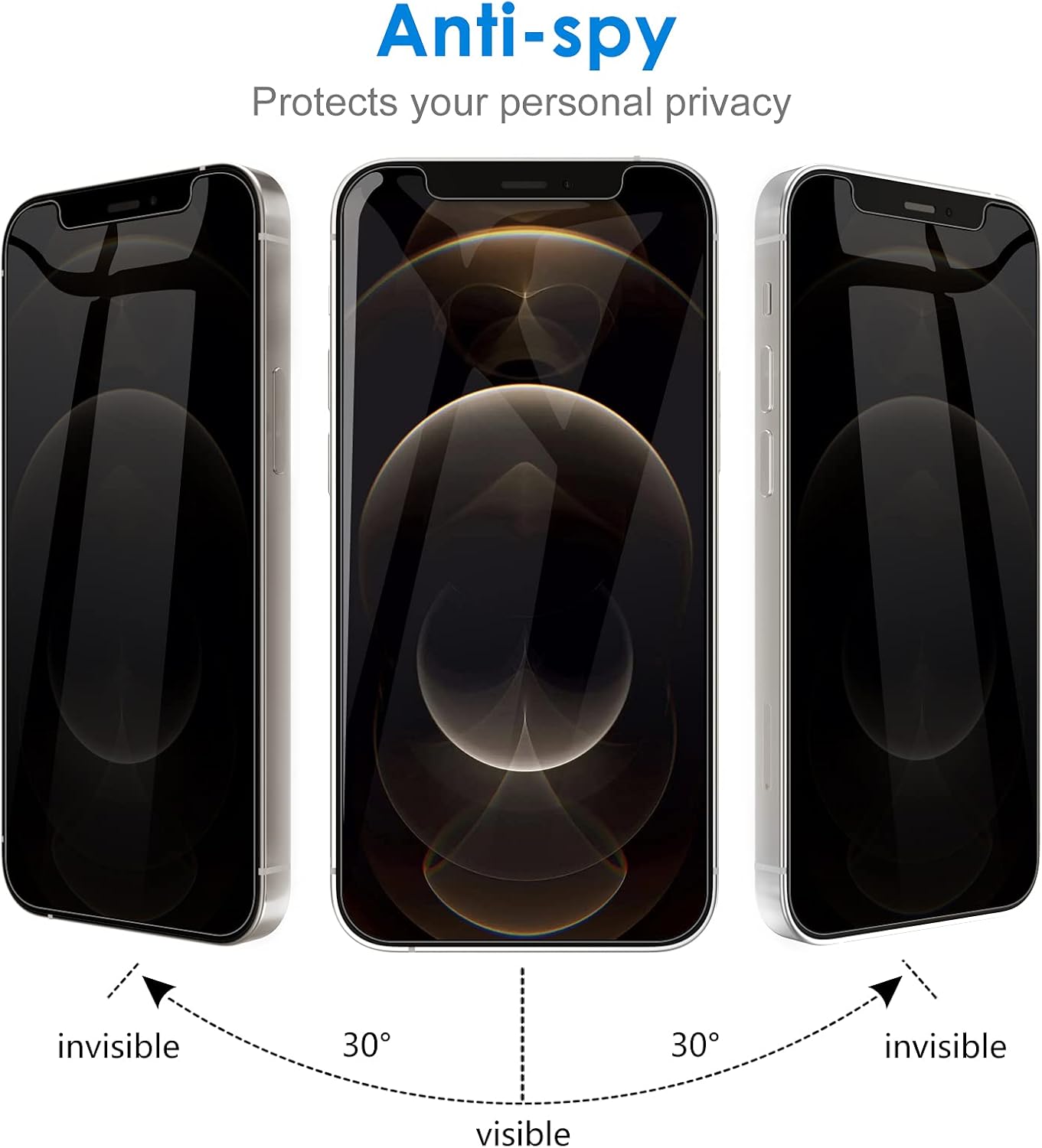 JETech Privacy Screen Protector for iPhone 12 Pro 6.1-Inch with Camera Lens Protector, Anti Spy Tempered Glass Film, 2-Pack Each