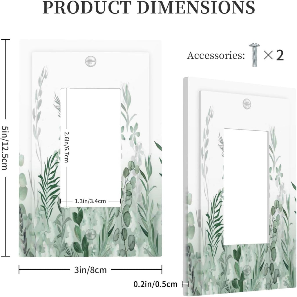 Watercolor Green Leaf Rustic Plant Eucalyptus Flowers Decorative Outlet Covers 1 Gang Single Rocker Light Switch Cover Plate Wall Plates GFCI Faceplate for Bed Room Living Room Decor
