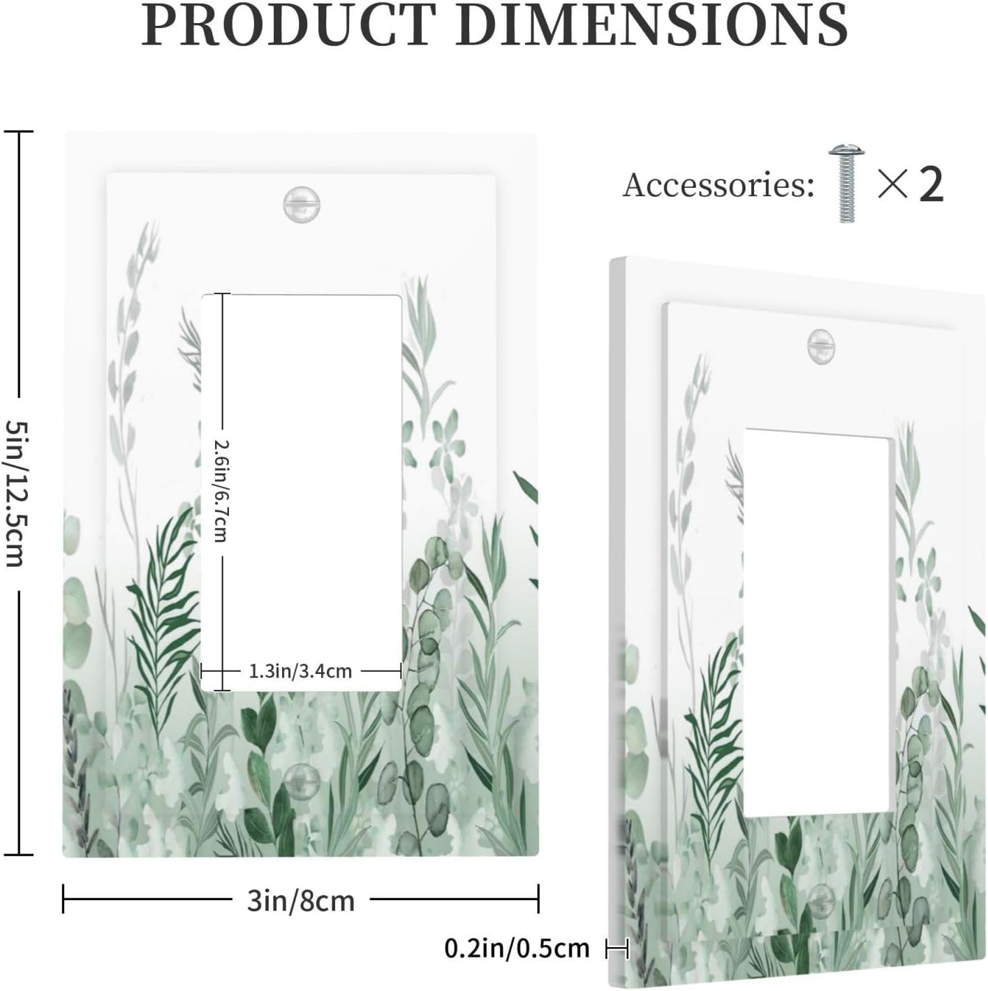 Watercolor Green Leaf Rustic Plant Eucalyptus Flowers Decorative Outlet Covers 1 Gang Single Rocker Light Switch Cover Plate Wall Plates GFCI Faceplate for Bed Room Living Room Decor