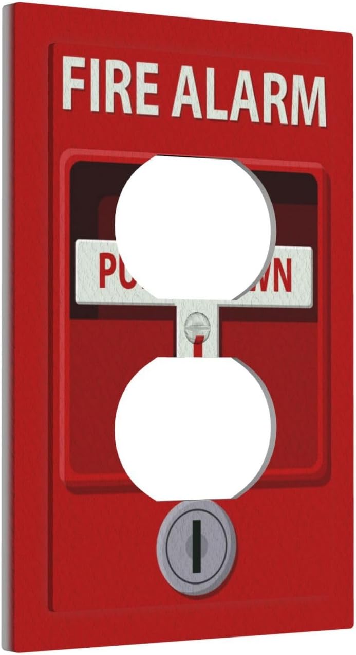 Decorative Outlet Covers Red Fire Alarm Novelty 1 Gang Wall Plate Receptacle Duplex Light Switch Cover Plate Single Dual Plug Covers Electrical Switchplate Faceplate for Office Home Decor