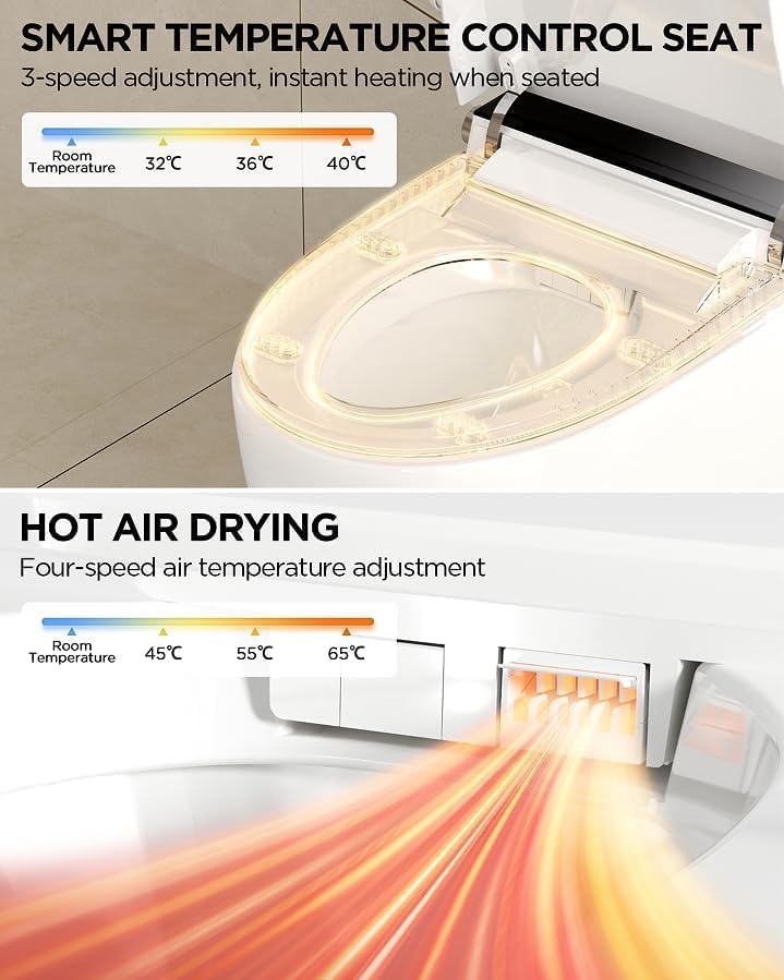 TDH Luxury Smart Toilet, Heated Seat with Warm Water Sprayer & Dryer, Walk Away Auto Flush and Close,One Piece Toilet for Bathrooms with Remote Control