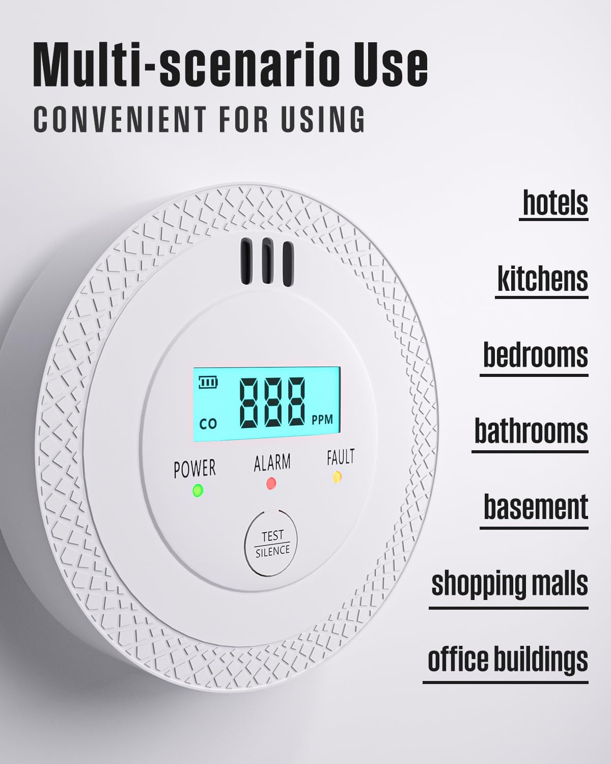 Carbon Monoxide Detectors,PG-C06 Portable Carbon Monoxide Detector,LCD Display Smoke Alarm,Carbon Monoxide Detectors Portable for Home,Restaurant,Hotel,Office (White)