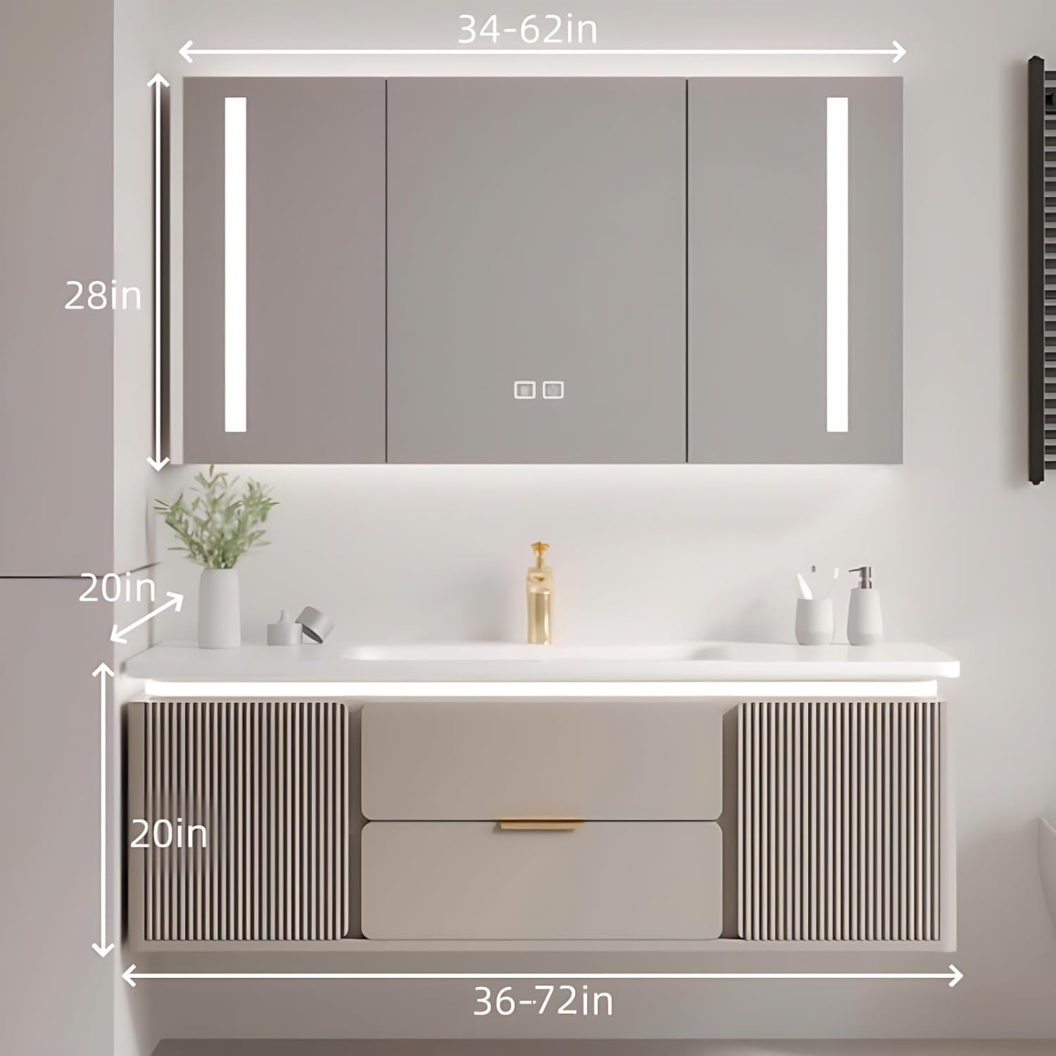 Modern Bathroom Vanity with Sink - Wall Mounted Vanity Cabinet with High-Definition Smart Storage Mirror, Time Display & LED Lights, Defogging | Bathroom Sink Cabinet (Mirror Cabinet, 68in)