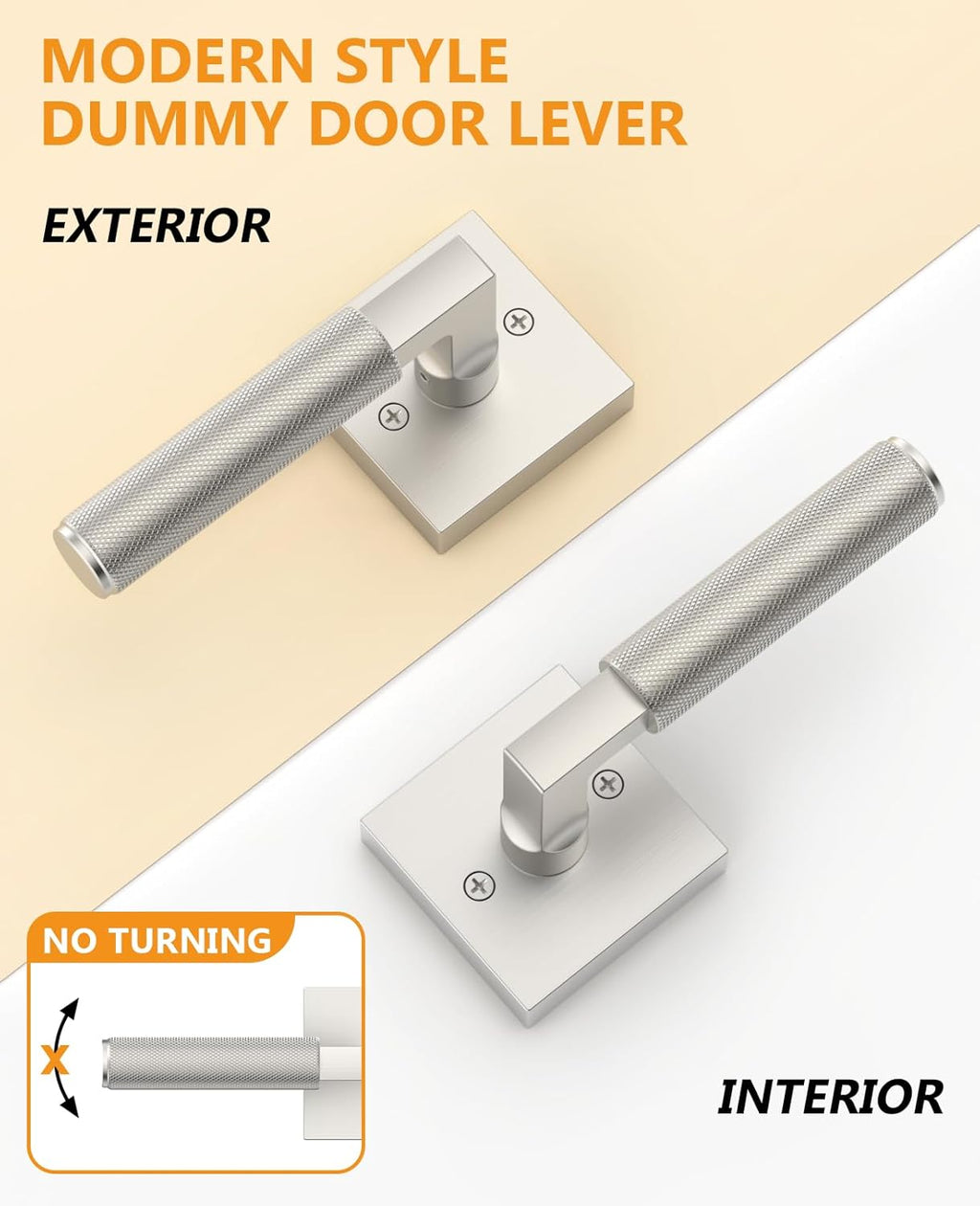 Asidrama 2 Pack Brushed Satin Nickel Dummy Door Handles, Non-Turning Decorative Door Lever with Door Knobs for Closet, French Double Doors, Pantry & Interior Push/Pull Use 09