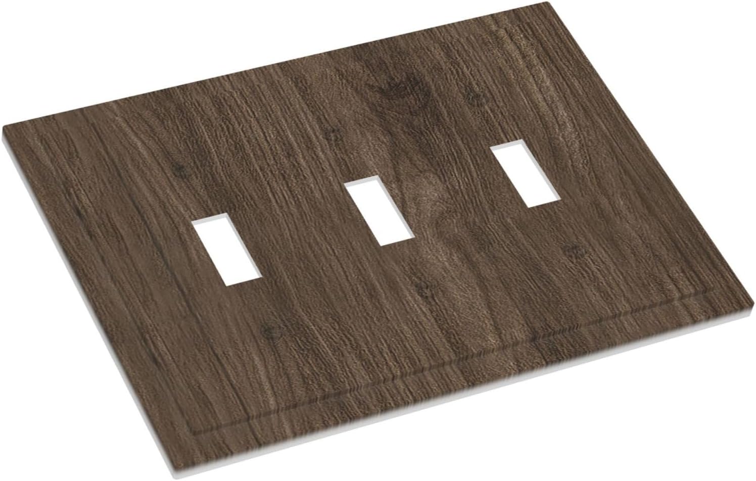 Decorative Light Switch Cover Plate Rustic Walnut Wood Grain 3 Gang Wall Plate Triple Toggle Switch Plate Covers Electrical Outlet Cover for Farmhouse Cabin Decor