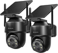 GALAYOU 2K Cameras for Home Security-2.4G WiFi Outdoor Camera Wireless Solar/Battery Powered, 360° PTZ Color Night Vision, PIR Detection, SD/Cloud Storage, Waterproof, Work with Alexa, R1 2P Black