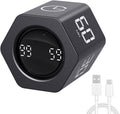 Productivity Timer Flip Gravity Sensor Pomodoro Cube Timer Countdown & Countup,1/5/10/30/60min Preset & Custom Timing, Mute/Vibrate/Sound for ADHD,Work,Study,Kitchen(1, Black Hexagon)