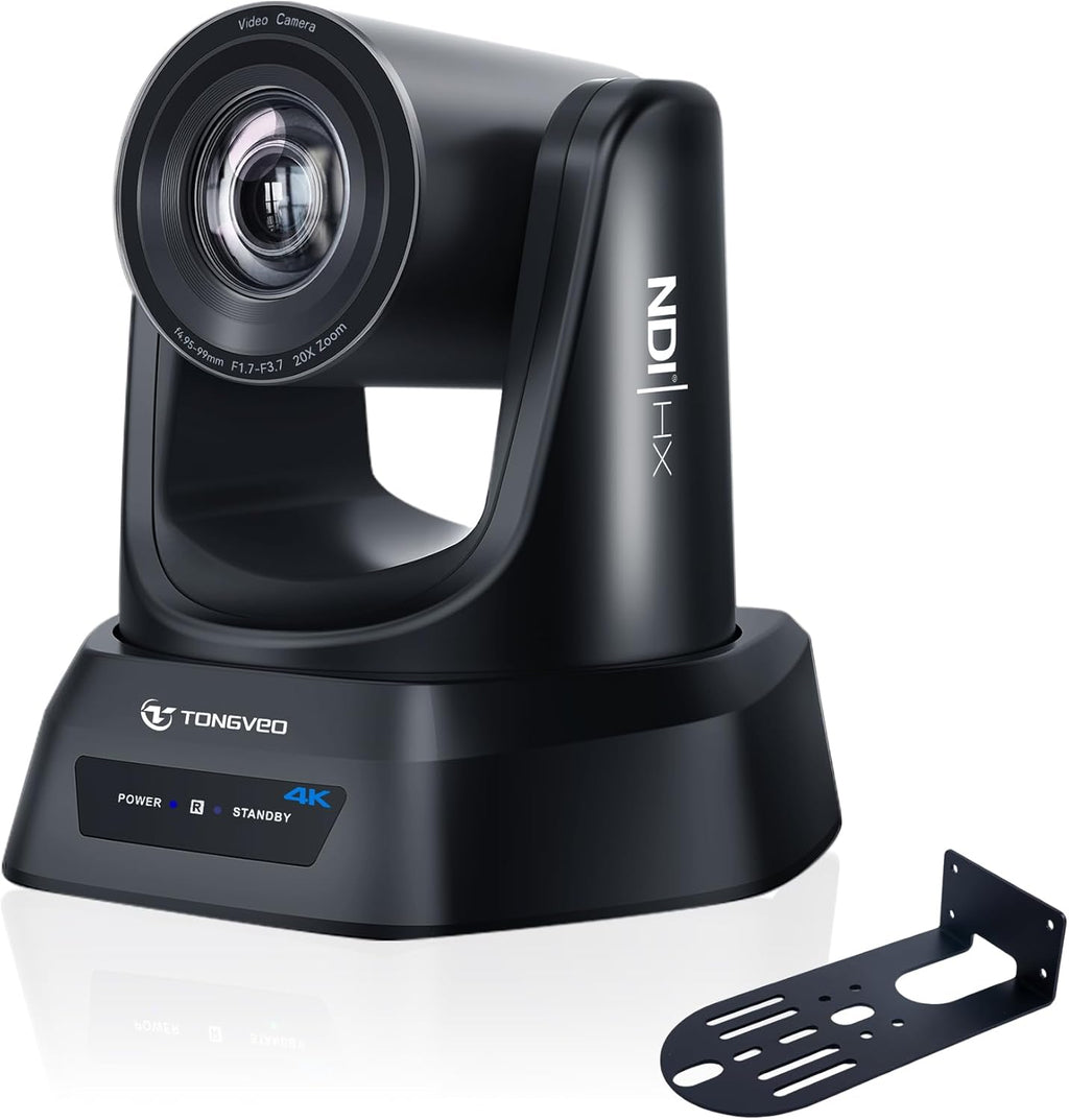 TONGVEO 4K NDI PTZ Camera AI Auto-Tracking 20X Optical Zoom HDMI IP Live Streaming SDI USB3.0 PoE LAN Supports for Church Worship Event Video Conference YouTube OBS vMix Zoom Teams and More