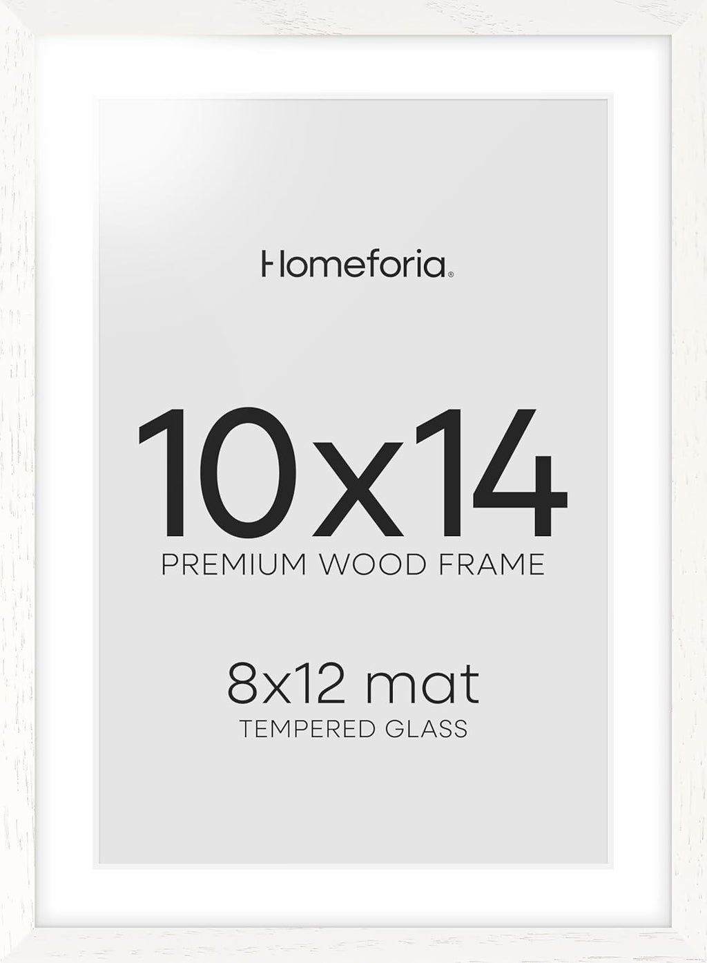 Homeforia White Frame 10x14 Wood, High End Oak 10x14 Picture Frames with Mat 8x12, 10 x 14 White Wooden Poster Frame Matted to 8 x 12 inch Photo, 14by10 Thin Frames, Tempered Glass, Wall Kit, Set of 1