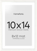 Homeforia White Frame 10x14 Wood, High End Oak 10x14 Picture Frames with Mat 8x12, 10 x 14 White Wooden Poster Frame Matted to 8 x 12 inch Photo, 14by10 Thin Frames, Tempered Glass, Wall Kit, Set of 1