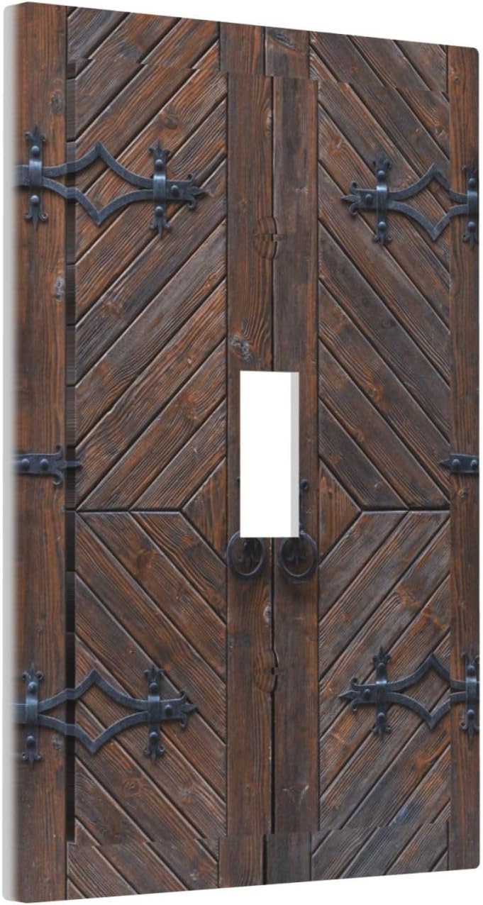 Decorative Light Switch Plate Covers Vintage Brown Wood Barn Door 1 Gang Light Switch Cover Plate Single Toggle Wall Plate Outlet Covers Faceplate for Farmhouse Home Decor （2 Pack）