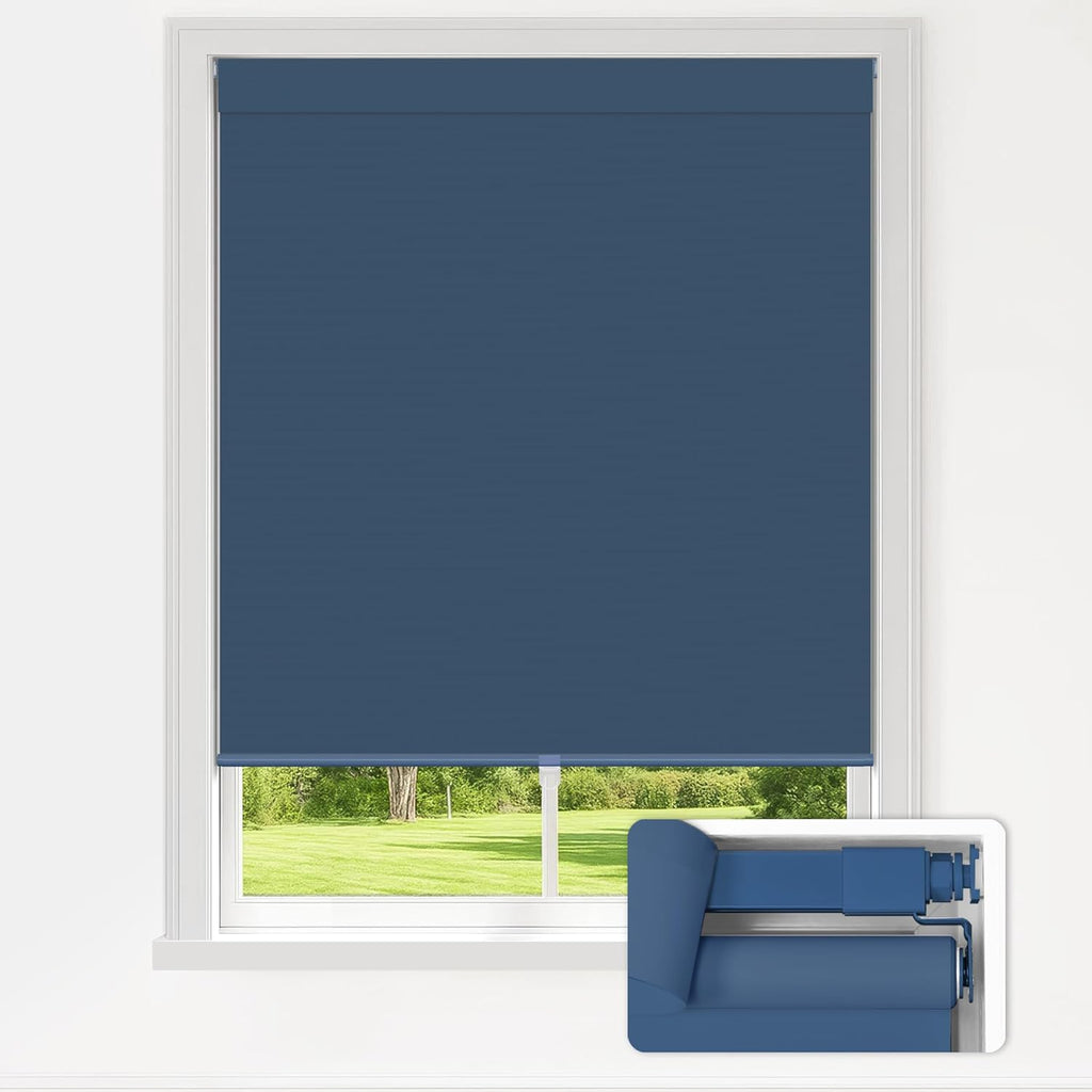 LazBlinds No Drill Blinds for Indoor Windows, Blackout Roller Shades, Cordless Window Blackout Blinds, Thermal Insulated Fabric UV Protection for Home and Office, 24" W x 48" H, Navy Blue
