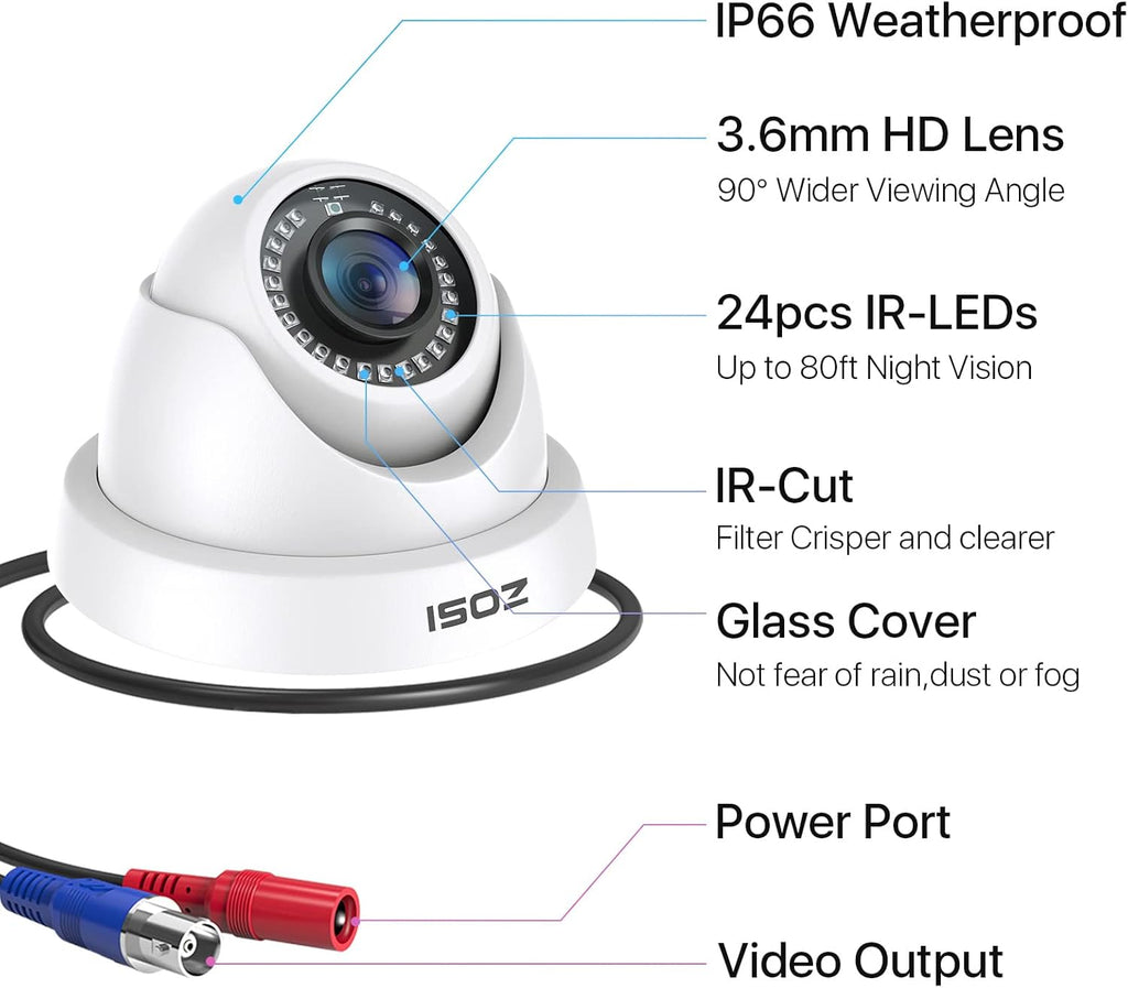 ZOSI 4Pack 2MP 1080P HD Security Cameras, 80ft Night Vision, IP66 Weatherproof, Indoor Outdoor Home CCTV Dome Camera for 1080P/5MP/4K HD-TVI Analog DVR Surveillance System