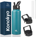 40oz Insulated Water Bottle Stainless Steel Sport Bottles with 3 Lids,Light Blue