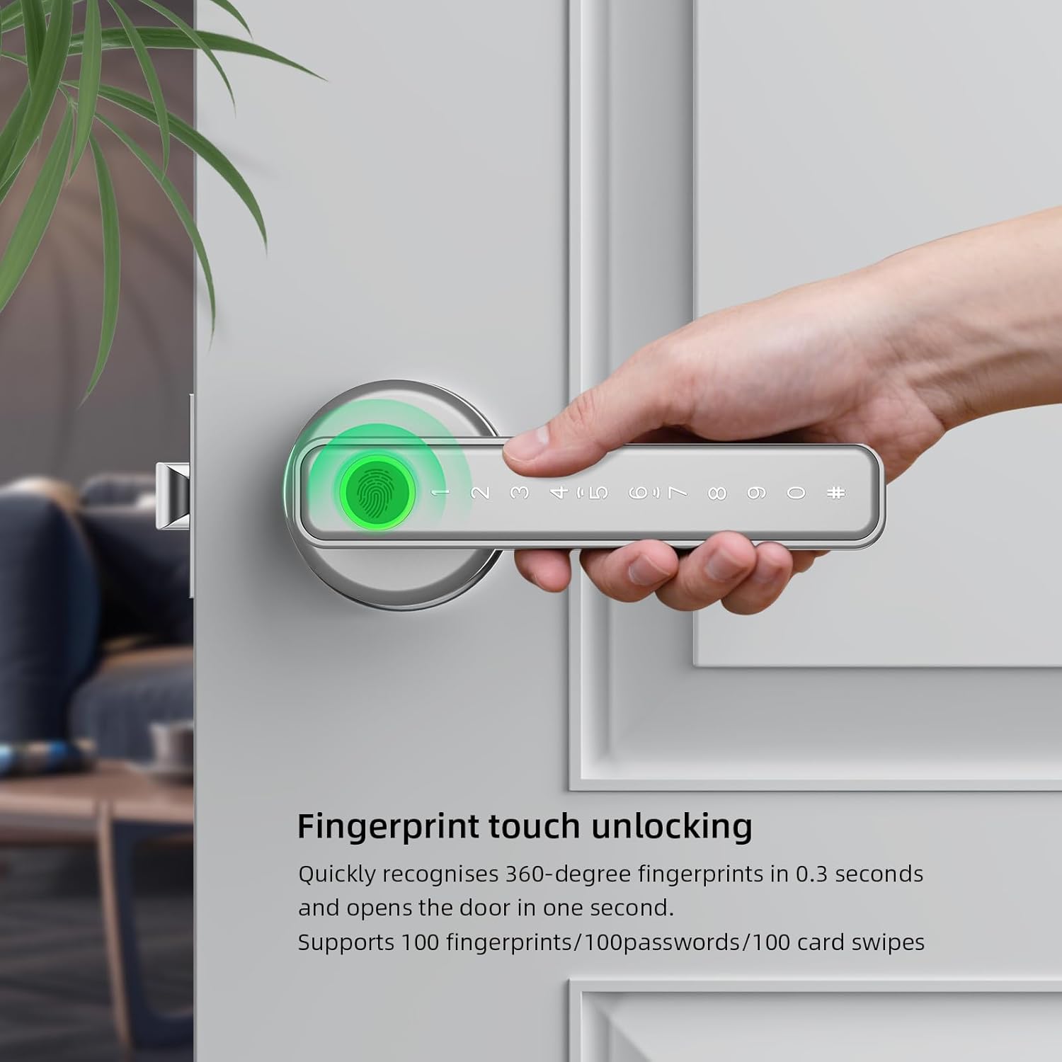 Fingerprint Door Lock Smart Door Lock with Keypad Keyless Entry Door Lock with Handle for Home Hotel Office Apartment Bedroom (Silver)
