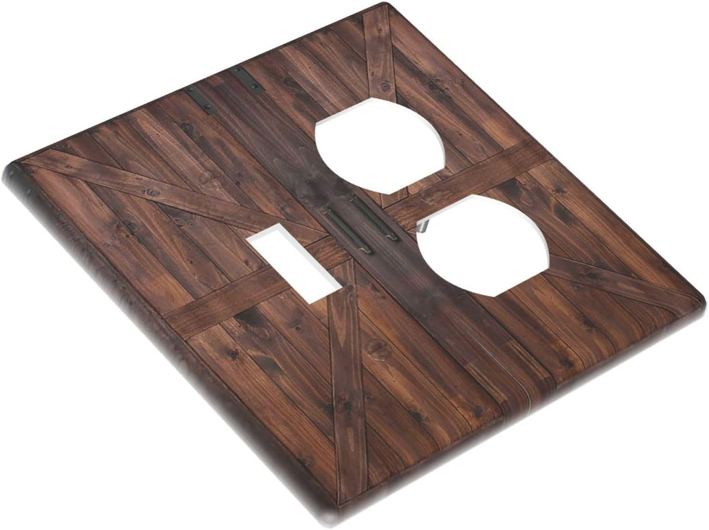 Decorative Outlet Covers Vintage Brown Farmhouse Barn Door 2 Gang Light Switch Cover Plate Single Toggle Duplex Wall Plates for Electrical Outlets Switch Plate Covers for Bedroom Home Decor