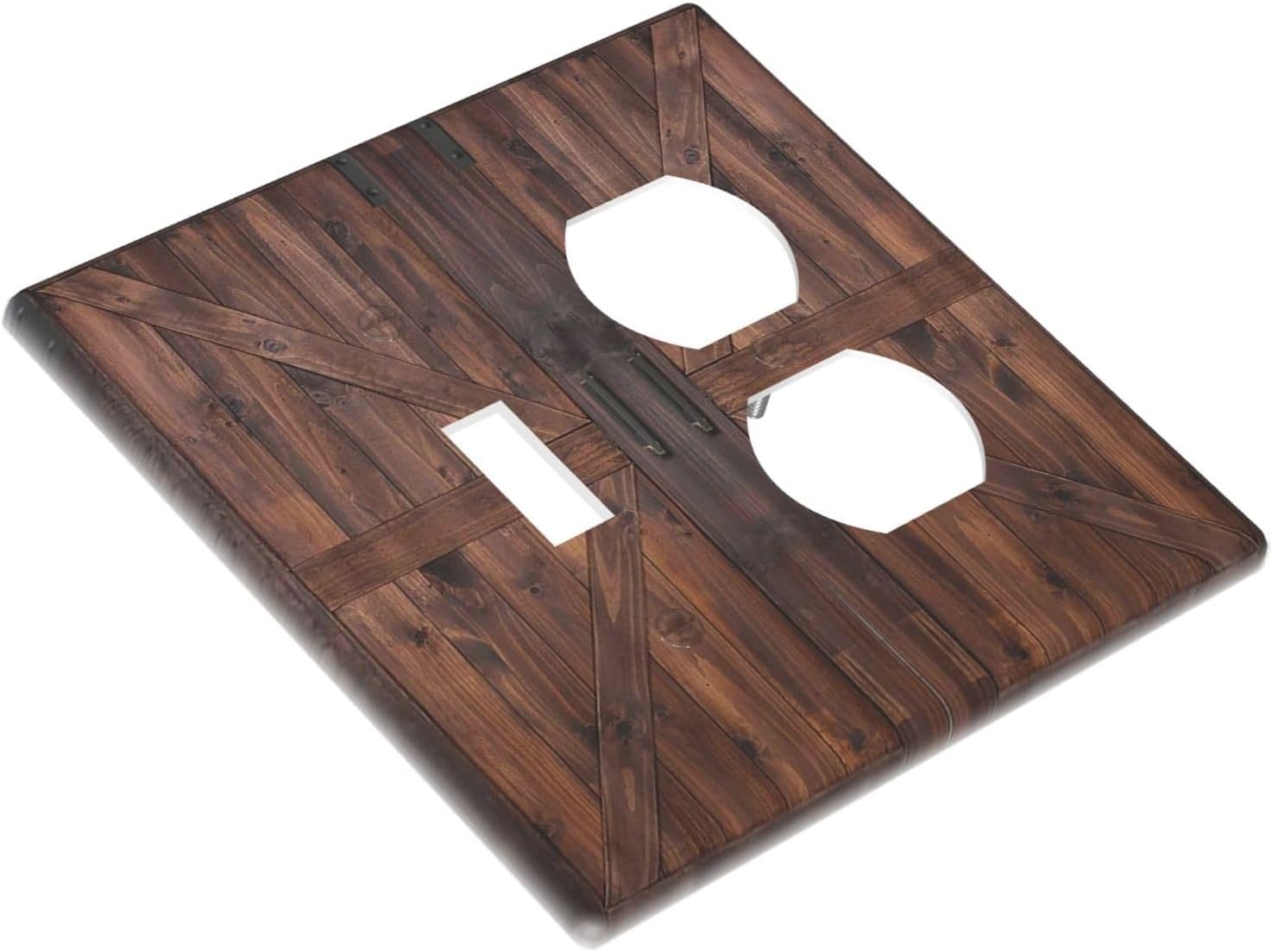 Decorative Outlet Covers Vintage Brown Farmhouse Barn Door 2 Gang Light Switch Cover Plate Single Toggle Duplex Wall Plates for Electrical Outlets Switch Plate Covers for Bedroom Home Decor