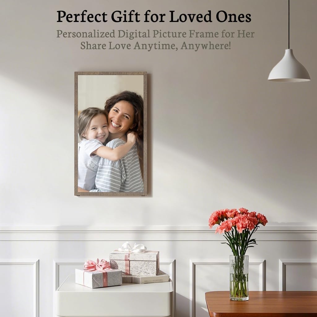 BSIMB Large Digital Picture Frame 21.5 Inch, 64GB Touchscreen 1920x1080 FHD WiFi Digital Photo Frame Electronic Remote Control, Share Pictures/Videos via App/USB/SD Easy Setup Gifts for Mom, Dark Wood