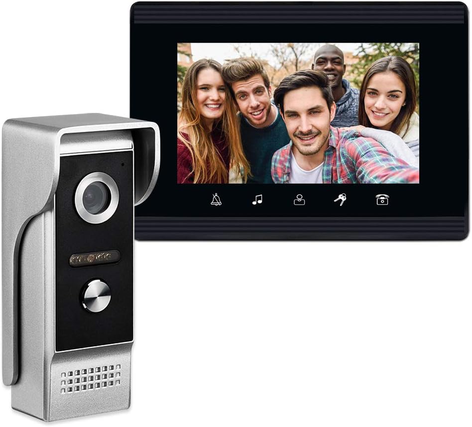 Video Intercom System, 7 Inches Monitor Wired Video Door Phone Doorbell Kits, Indoor Outdoor IR Camera Support Unlock, Monitoring, Dual-Way Intercom for Villa House Office Apartment