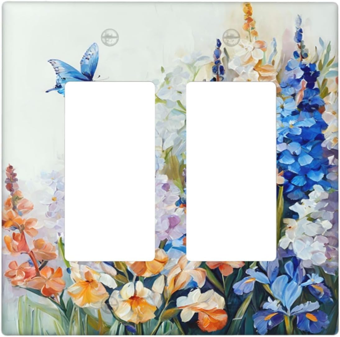 Decorative Outlet Covers Rustic Colorful Floral Garden Flowers 2 Gang Light Switch Cover Plate Double Rocker Wall Plate Switch Plate Covers Faceplate for Country Bedroom Home Decor