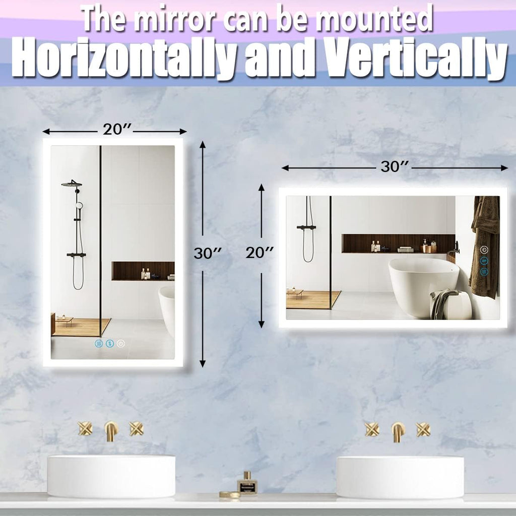 30 x 20 Inch LED Vanity Mirror with Backlits Anti-Fog 3 Color Dimmable Backlit Lighted Mirror for Bathroom Wall Horizontal Vertical Mounted 30" Frameless Smart Light up LED Bathroom Mirrors