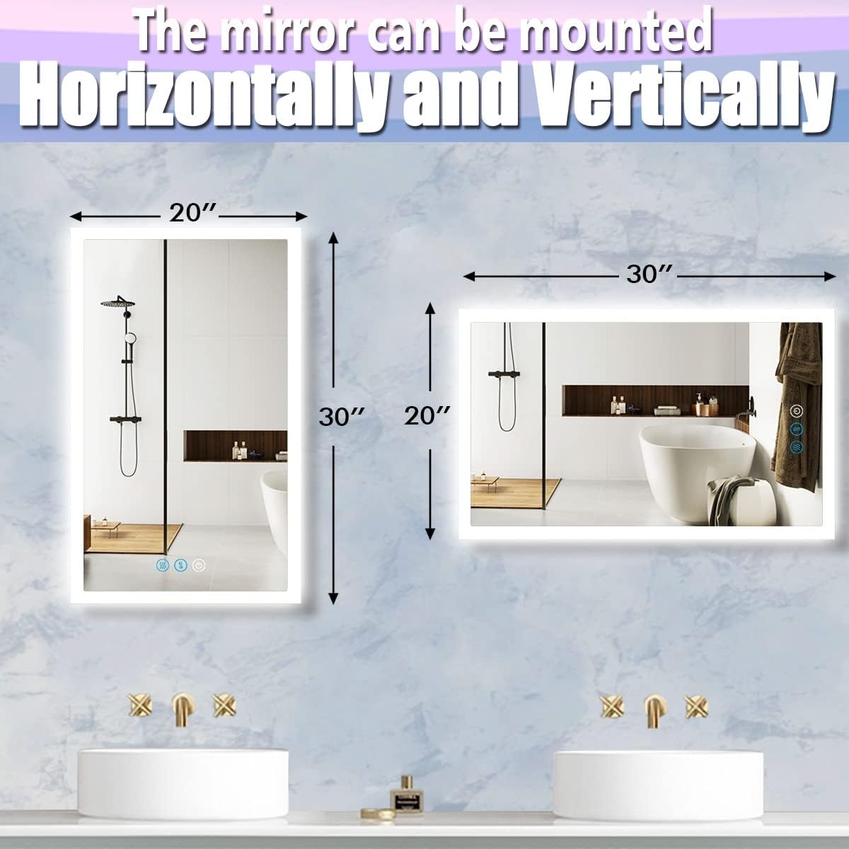 30 x 20 Inch LED Vanity Mirror with Backlits Anti-Fog 3 Color Dimmable Backlit Lighted Mirror for Bathroom Wall Horizontal Vertical Mounted 30" Frameless Smart Light up LED Bathroom Mirrors
