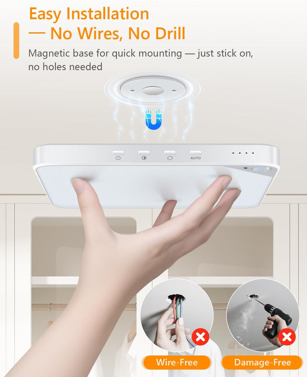 Rechargeable 8W Motion Sensor Ceiling Light Indoor, Wireless Magnetic Stick on Closet Light, Remote Control for Color & Brightness, Battery Operated Light for Shower, Bathroom, Pantry, Hallway, 1-Pack