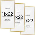 Homeforia 11x22 Newspaper Frame Gold, High End Metal 11 x 22 Picture Frame without Mat, 22x11 Thin Gold Poster Frames for Wall, 11 by 22 inches Display Photo Frames, Tempered Glass, Wall Kit, Set of 3