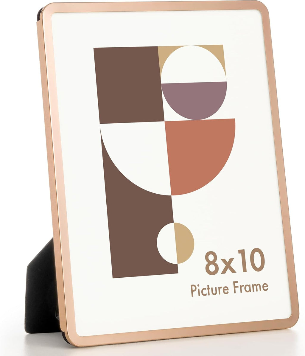Axeman 8x10 Picture Frame-Metal Rounded Corner Frame 8x10, 8''x10''Photo Frame with Tempered Glass,Tabletop and Wall Display, One-Piece 8 By 10 Metal Picture Frame for images, Rose Gold