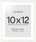 Homeforia White Frame 10x12 Wood, High End Oak 10x12 Picture Frames with Mat 8x10, 10 x 12 White Wooden Poster Frame Matted to 8 x 10 inch Photo, 12by10 Thin Frames, Tempered Glass, Wall Kit, Set of 1