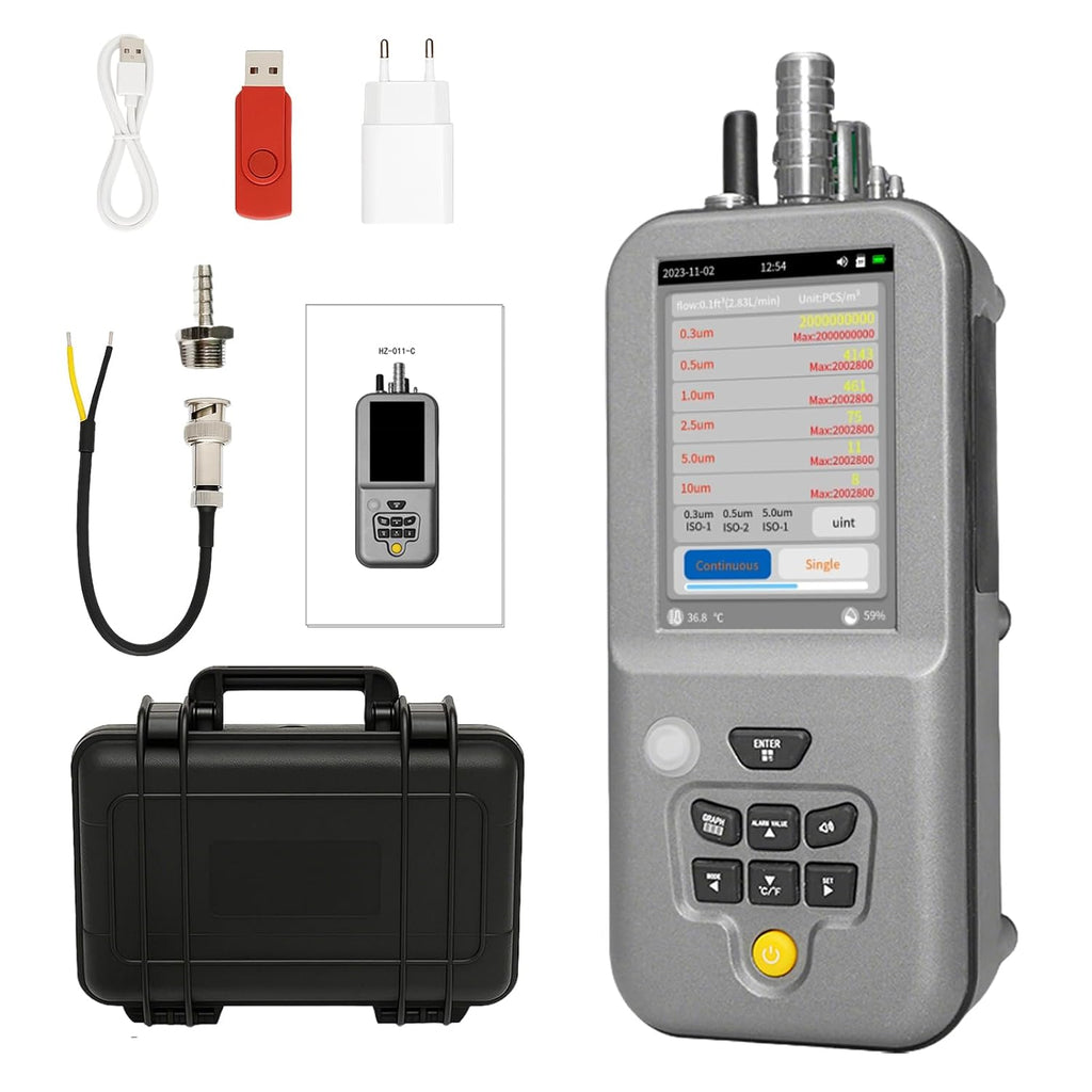 Professional Particle Counter, High Sensitivity 6-Channel PM0.3/0.5/1.0/2.5/5.0/10µm Air Pollution Monitor with Tuya APP w/Temp & Humidity USB Data Export to PC for Cleanrooms, Laboratories(RS-485)