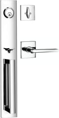 Berlin Modisch Full Escutcheon HandleSet Front Door Entry Handle and Deadbolt Lock Set Slim Square Single Cylinder Deadbolt and Lever Heavy Duty – Polished Chrome Finish