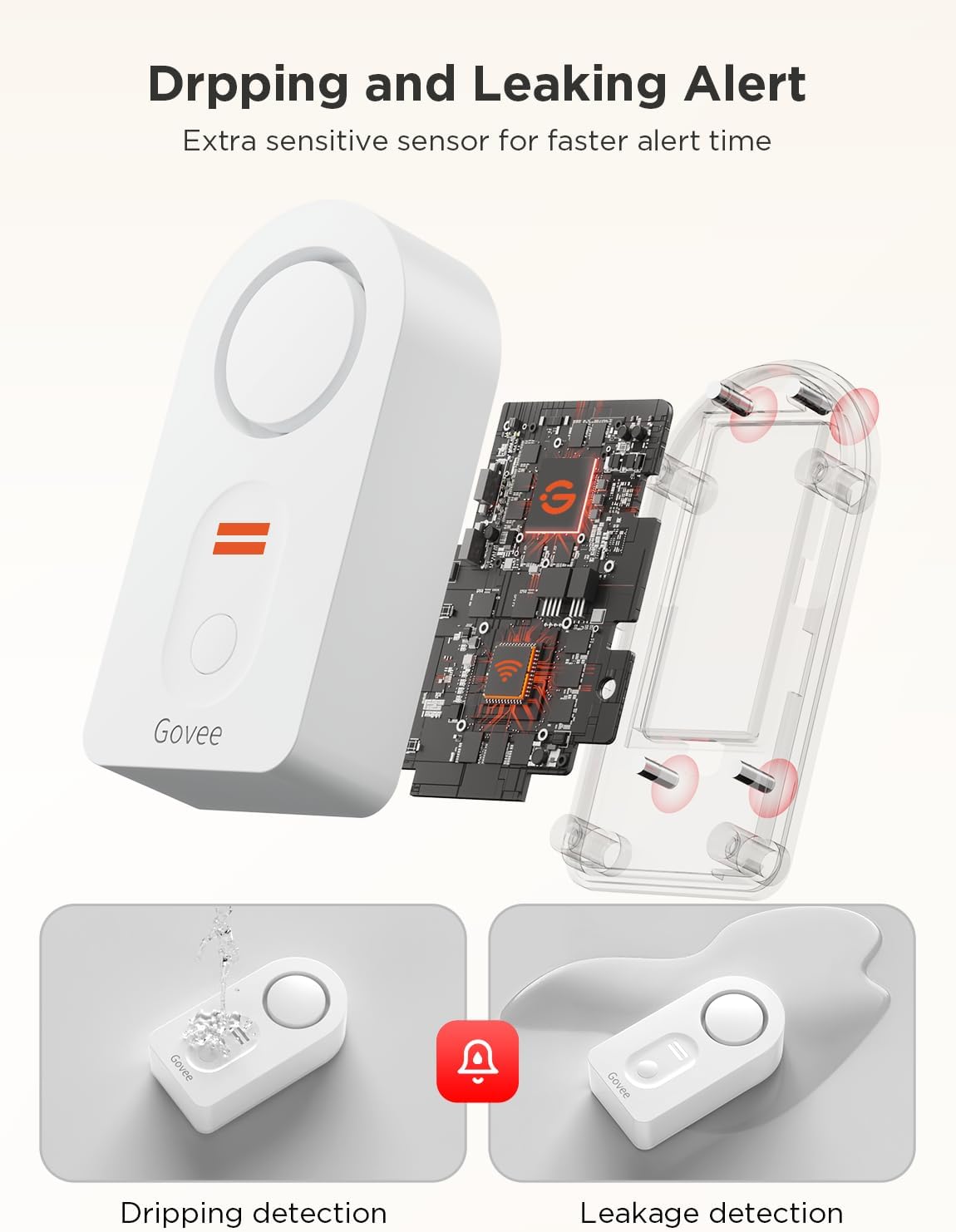 Govee WiFi Water Leak Detector 3 Packs, Leak Alert with Remotely Email/APP Push and Sound Alarm, Smart Water Sensor with 100dB Adjustable Alarm, Suit for Home and Basement