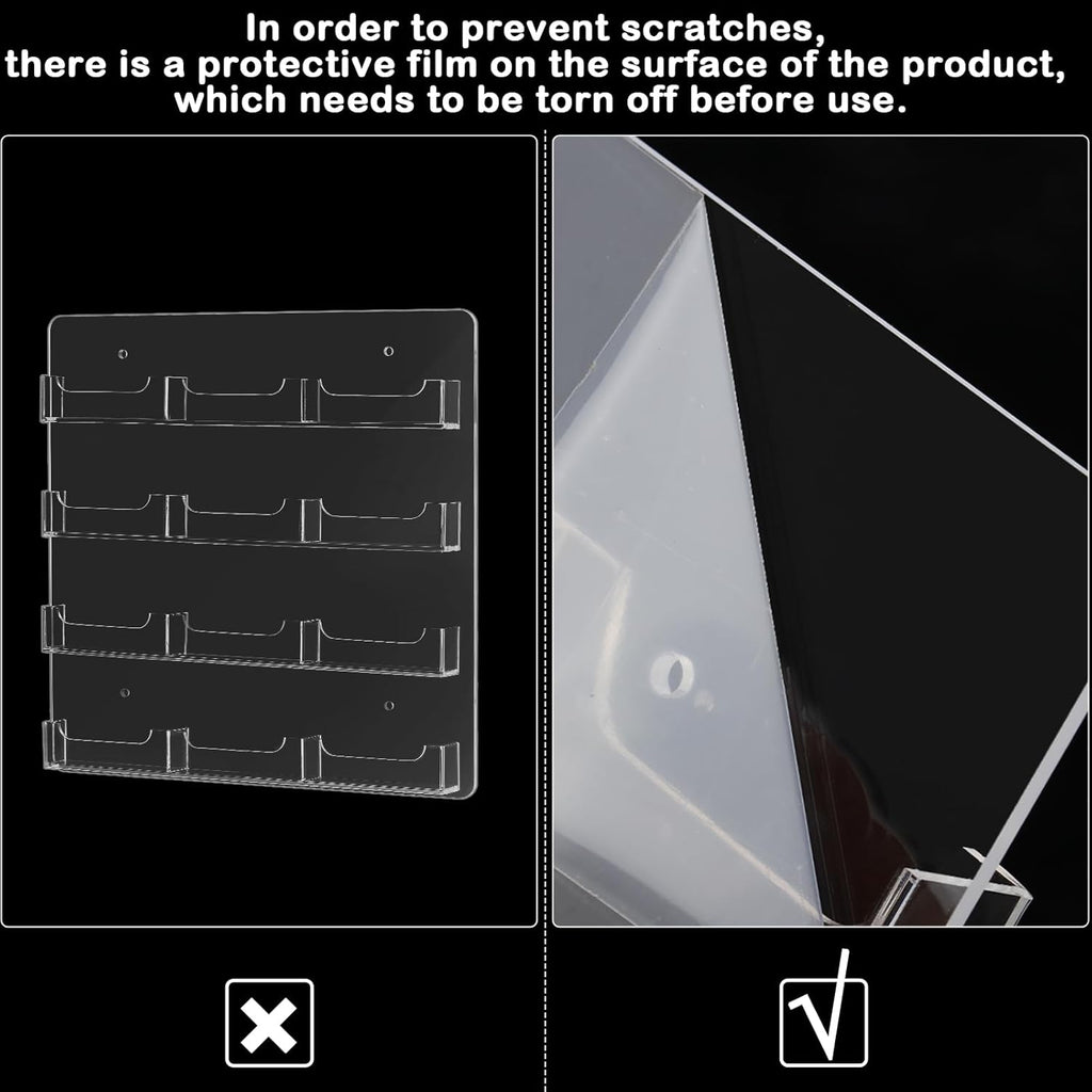 Hillban Acrylic Business Card Holder Wall Mount Clear Sticker Display Rack Multiple Card Holders Clear Acrylic Organizing Sticker Display Stand Pre Drilled(12 Pockets)