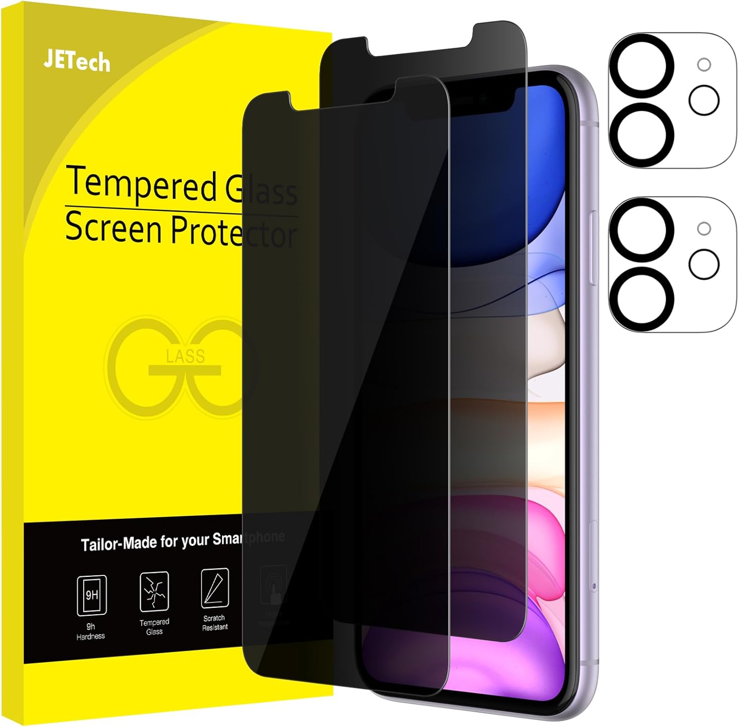 JETech Privacy Screen Protector for iPhone 11 6.1-Inch with Camera Lens Protector, Anti Spy Tempered Glass Film, 2-Pack Each