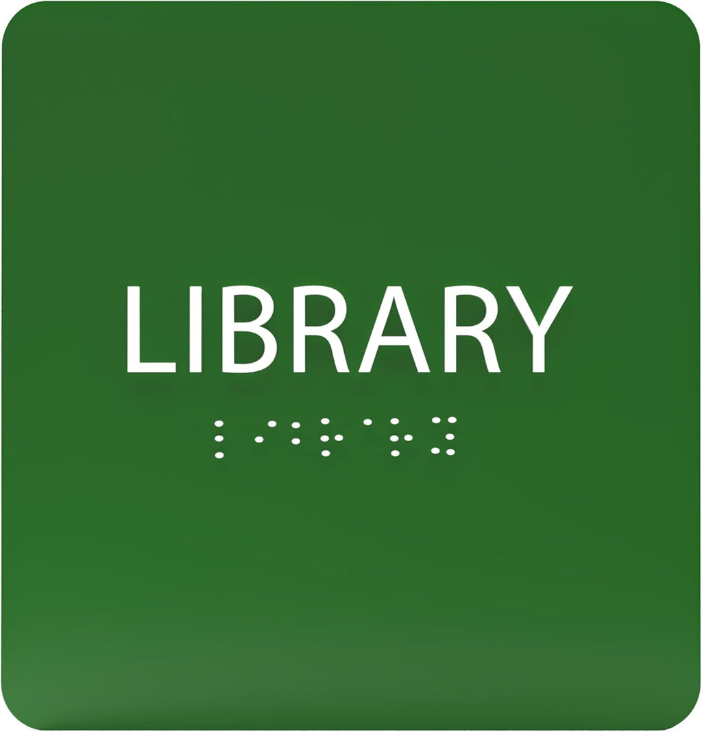 6" X6" Library Sign - ADA Compliant Tactile Graphics Grade 2 Braille Text Acrylic Wall Sign - Quiet zone, Information Convey, Group Study Room Door Signs for Office, School, Home