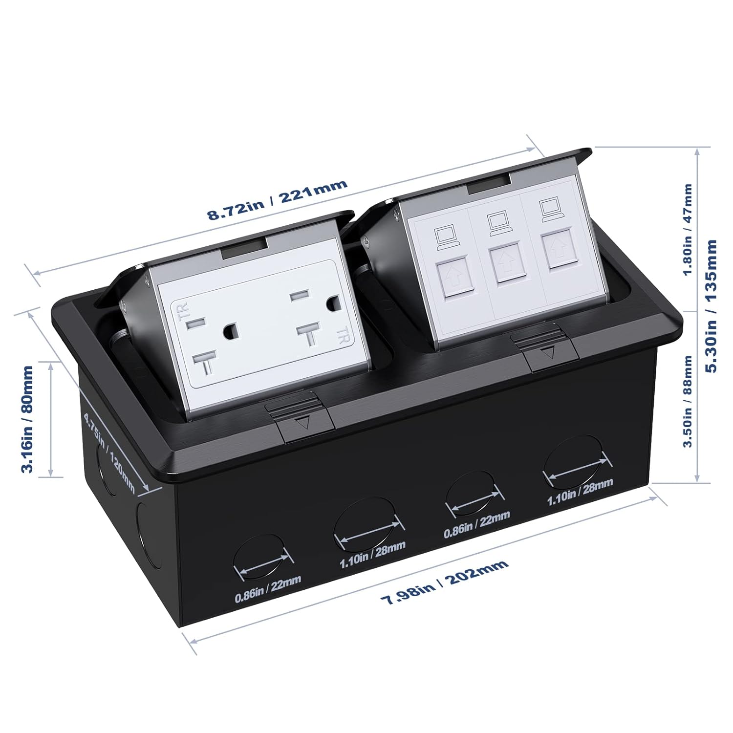 Dual Pop-Up Floor Box Electrical Kit (TR-20A, Black)