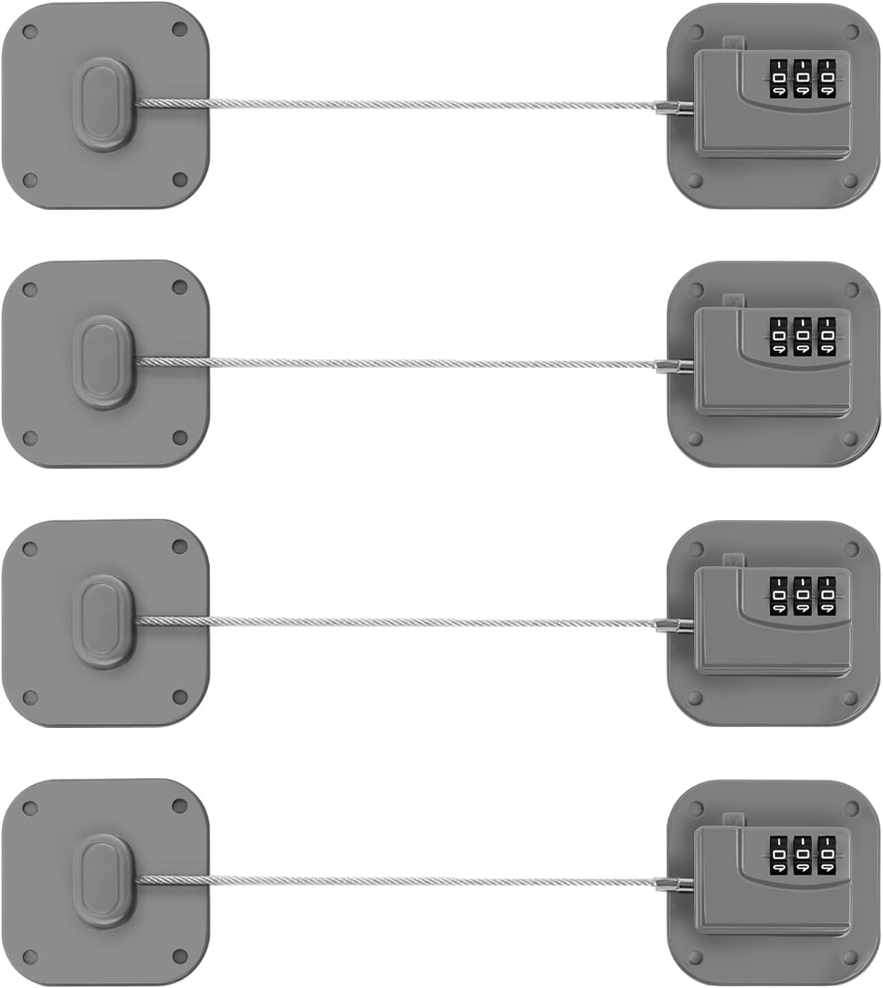 Refrigerator Lock, Heavy Duty Fridge Lock, Combination Lock for Refrigerator Cabinets, Drawers, Safety, Easy Install No Keys Needed (Grey-4Pack)