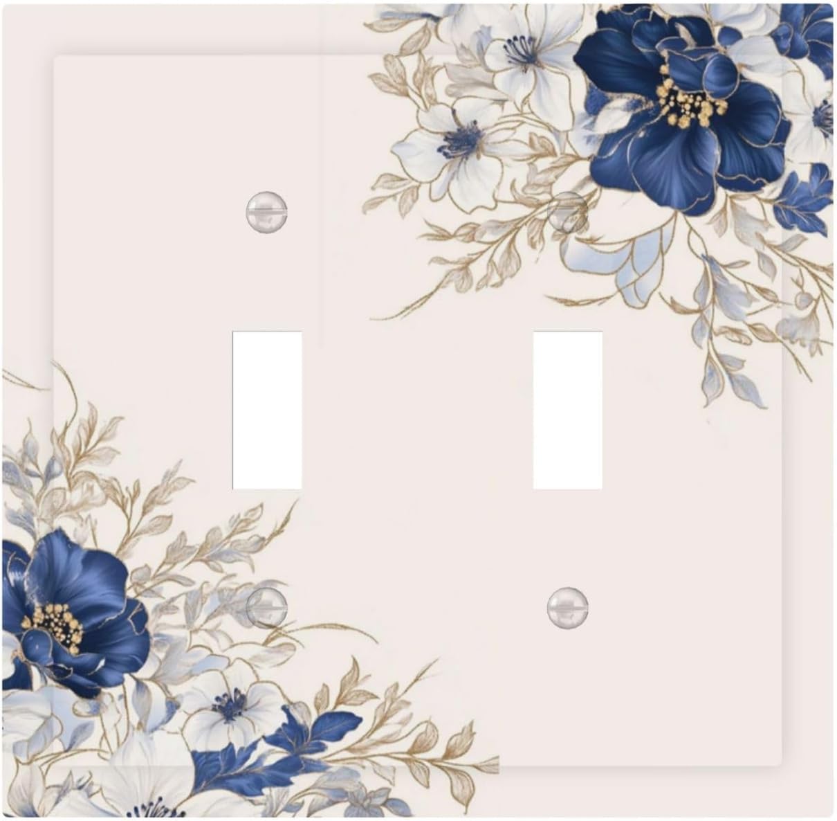 Decorative Light Switch Cover Plate Rustic Blue White Flowers Floral Penoy 2 Gang Wall Plate Oversized Double Toggle Two Switch Wall Cover Plate Dual Device Face Plate