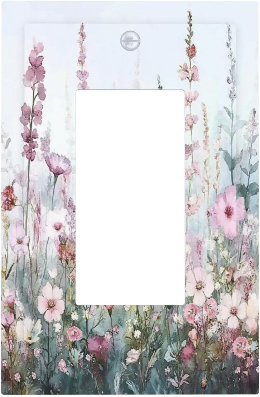 Pink Floral Watercolor Botanical Wildflowers Decorative Outlet Covers 1 Gang Single Rocker Light Switch Cover Plate Wall Plates Gfci Faceplate For Bed Room Living Room Decor