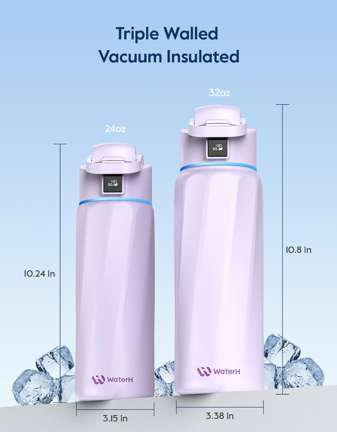 BOOST Smart Water Bottle with Reminder & Tracker, Double Wall Vacuum Insulated Bottles Stainless Steel, 32oz BPA-Free Wide Mouth for Gym, Office, School, Ideal Gift for Christmas, New Year