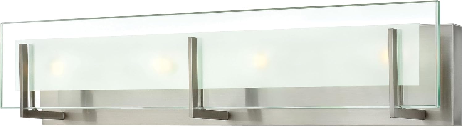 Hinkley Latitude Large Four Light Bath Vanity - Modern, Inside Etched Clear Glass Panel, Bulbs Included - Brushed Nickel Finish