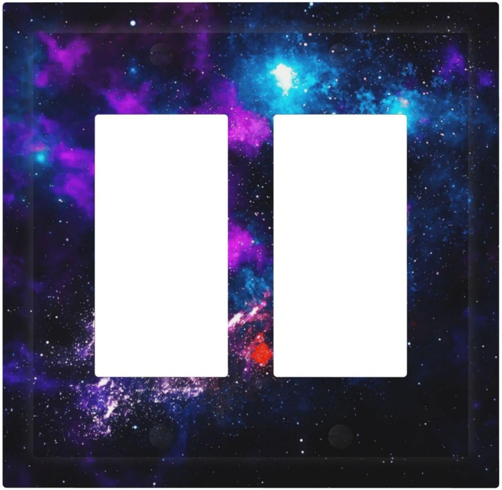 Outer Space Colorful Starry Sky Galaxy Planet Decorative Outlet Covers 2 Gang Double GFCI Rocker Electrical Wall Panels Light Switch Cover Plate for Bed Room Living Room Decor